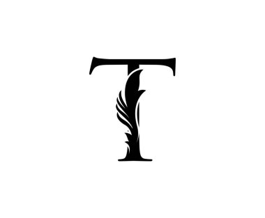 Klasik T Harfi Logosu. Butik, Mücevher, Güzellik Salonu, Kozmetik, Kaplıca, Otel ve Restoran Logosu için Klas Yaprak Şekli Siyah Mektup Tasarımı Mükemmel.