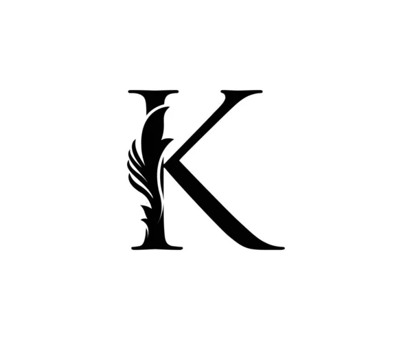 Logotipo Clássico Letra Carta Floral Preta Com Folhas Elegantes Design —  Vetores de Stock