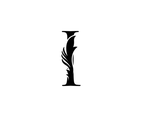 Logo Clásico Letra Carta Floral Negra Con Hojas Con Clase — Archivo Imágenes Vectoriales