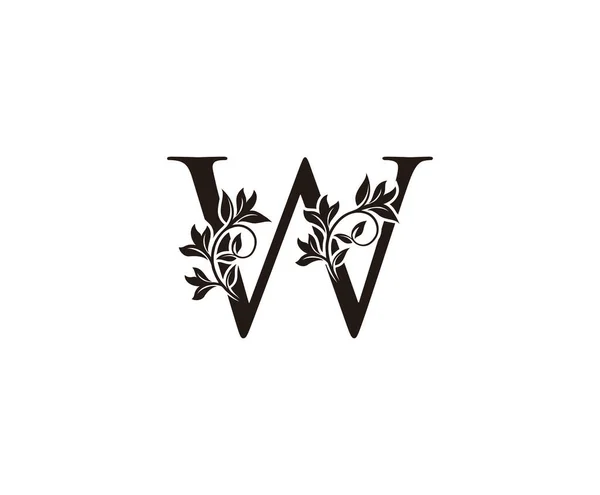 采购产品黑色的花W 有光滑叶子形状的设计完美的精品 美容院 化妆品 酒店和餐厅标志 — 图库矢量图片