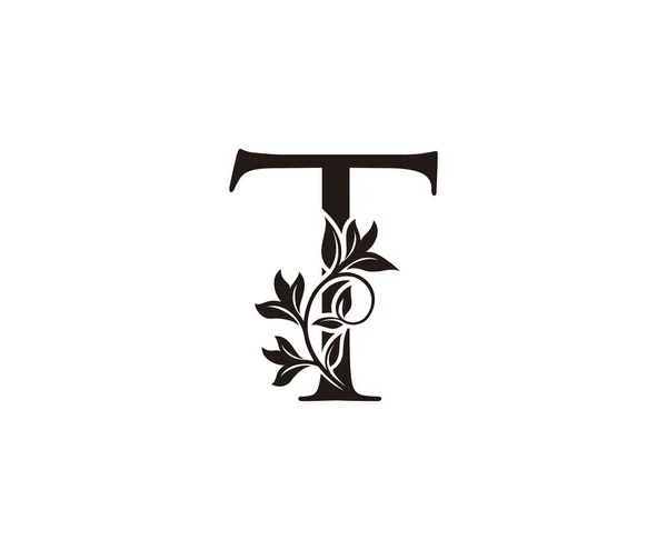 采购产品黑色的花T 具有光滑叶子形状的设计完美的精品 美容院 化妆品 酒店和餐厅标志 — 图库矢量图片
