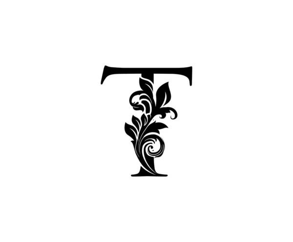 采购产品黑色的花T 具有光滑叶子形状的设计完美的精品 美容院 化妆品 酒店和餐厅标志 — 图库矢量图片
