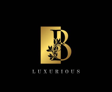 Altın B Harfi Logo Tasarımı. Negatif Alan ve Klas Yaprak Şekilli Altın Harf Moda, Mücevher, Kozmetik, Otel ve Restoran Logosu için mükemmel bir tasarım.