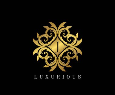 Altın zarif monogram ile mektup J. şablon tasarım monogram, etiket, logo, amblem için. Vektör çizim.