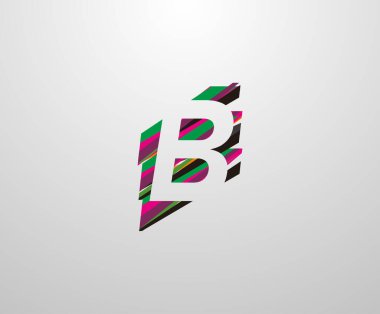 B harfi logosu. Soyut harf tasarımı, çeşitli renk şeritlerinden yapılmış..