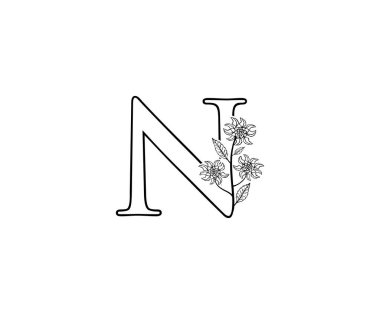 Baş harf N harfi: Lüks güzellik, süsleme logosu butik, düğün davetiyesi, restoran, otel için mükemmel..