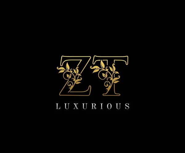Zarif Harfler Vintage Gold Floral Logo Simgesi Üst Üste Binen — Stok Vektör