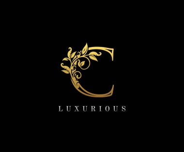 C harfi altın güzelliği gösterişli süs logosu butik, düğün davetiyesi, restoran, otel için mükemmel..