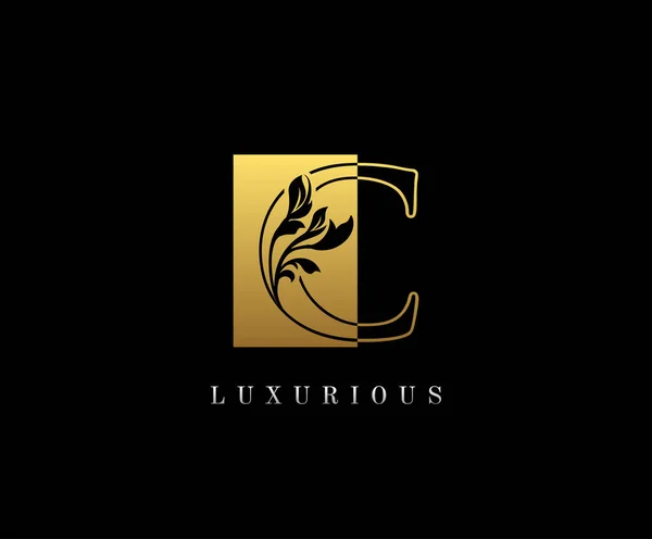 Golden Letter Logo Design Gold Letter Negative Space Classy Leaves — Stock Vector