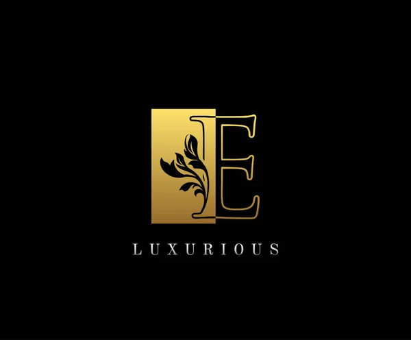 Projekt Logo Złotego Listu Złota Litera Negatywną Przestrzenią Eleganckimi Liśćmi — Wektor stockowy