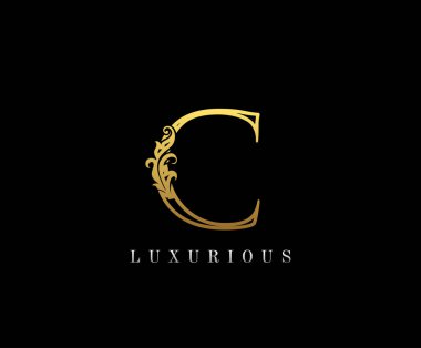 C harfi altın rengi lüks güzellik, süs eşyası logosu butik, düğün davetiyesi, restoran, otel için mükemmel..