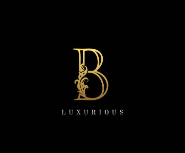 B harfi altın rengi lüks güzellik, süs eşyası logosu butik, düğün davetiyesi, restoran, otel için mükemmel..