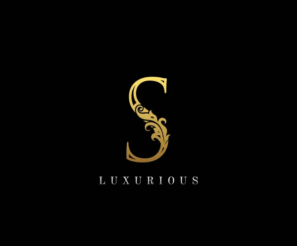 Brief Goud Luxe Schoonheid Bloeit Ornament Monogram Logo Perfect Voor — Stockvector