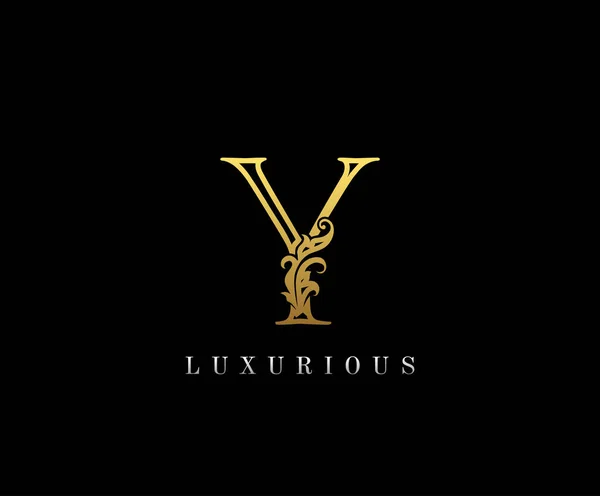 Brief Goud Luxe Schoonheid Bloeit Ornament Monogram Logo Perfect Voor — Stockvector