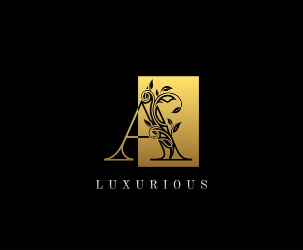Inicial Una Carta Oro Lujo Belleza Florece Ornamento Logotipo Monograma — Archivo Imágenes Vectoriales