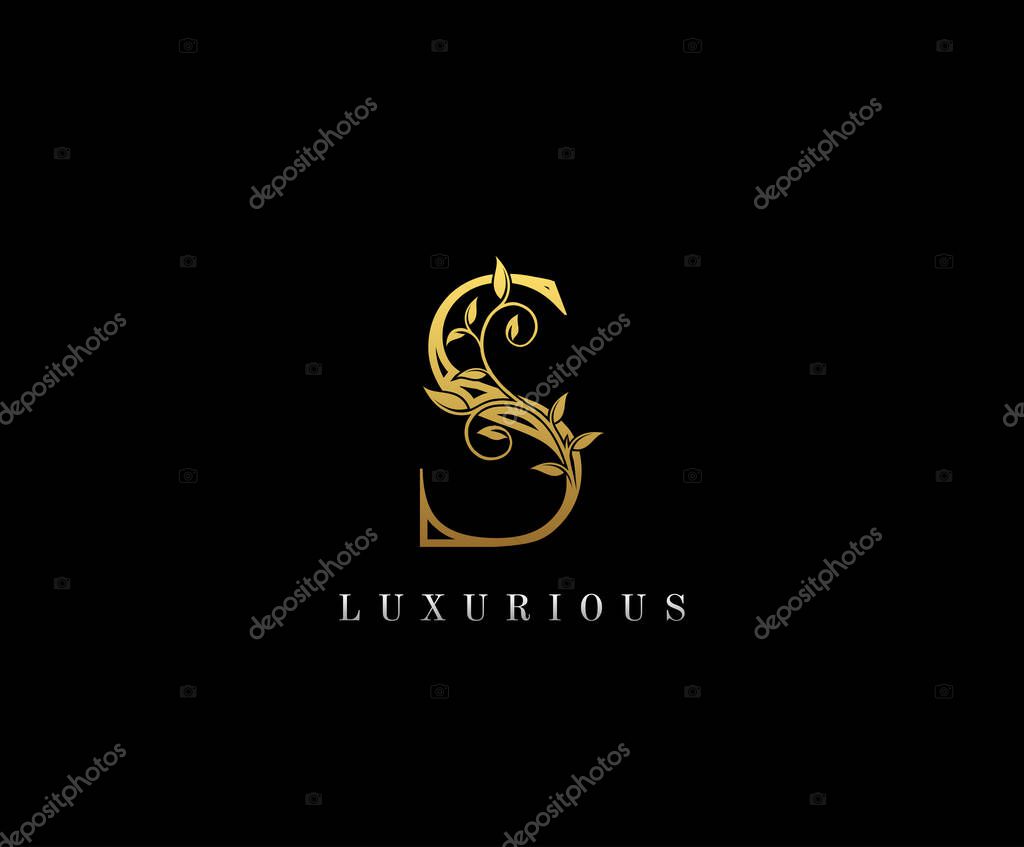 S letter gold luxury beauty flourishes ornament monogram logo perfect for boutique, wedding invitation, restaurant,hotel.