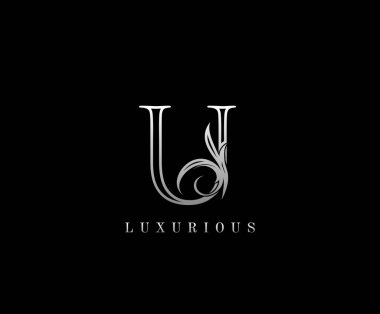 U harfinin ilk harfi, gümüş rengi lüks bir güzellik. Klasik monogram logosu butik, düğün davetiyesi, restoran ve otel için mükemmel..