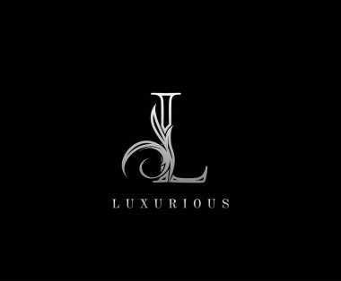 İlk L harfi, gümüş lüks güzellik, klasik monogram logosu butik, düğün davetiyesi, restoran, otel için mükemmel..