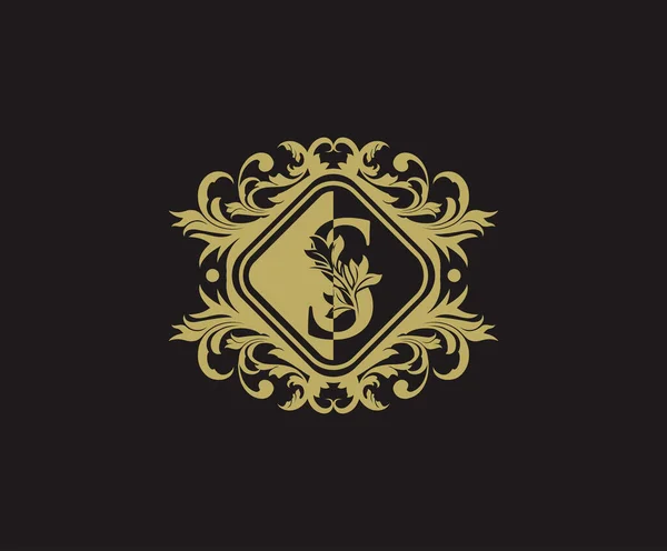 Elegante Florece Carta Plantilla Logotipo Marco Tallado Frontera Elemento Vector — Archivo Imágenes Vectoriales
