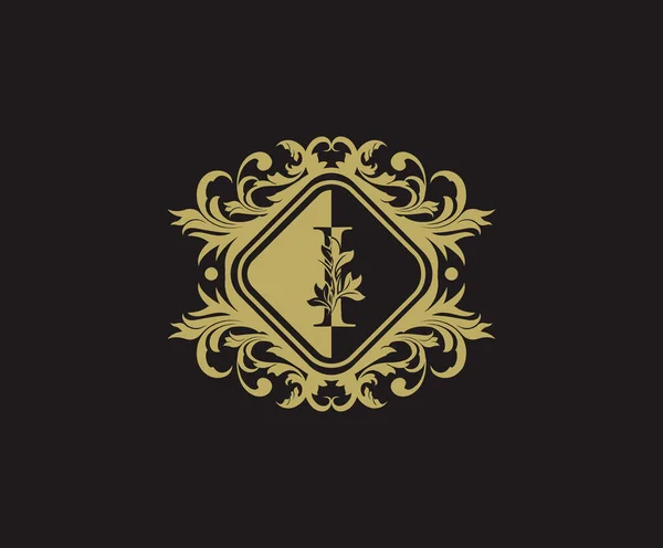 Elegante Florece Carta Plantilla Logotipo Marco Tallado Frontera Elemento Vector — Archivo Imágenes Vectoriales
