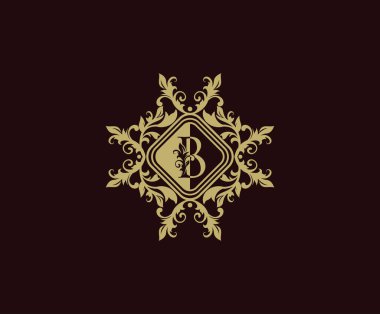 B harfli lüks logo tasarımı. Zarif B harfiyle gösterişli. Kenar oymalı çerçeve logosu şablonu. Vintage vektör ögesi.