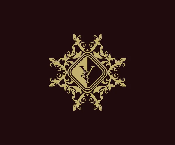 Luxury Logo Design Initial Elegant Flourishes Letter Border Carved Frame — Stock Vector