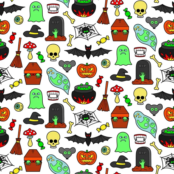 Halloween Patches Seamless Pattern — Stock Vector