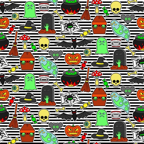 Halloween Patches Seamless Pattern — Stock Vector