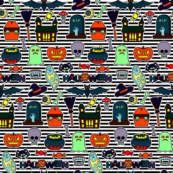 Halloween Patches Seamless Pattern — Stock Vector