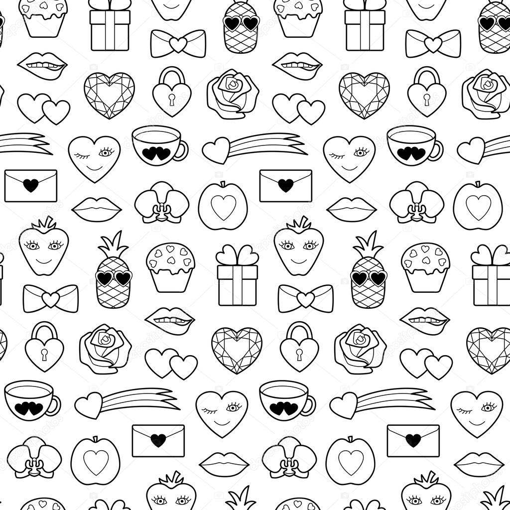 Romantic Coloring Seamless Pattern