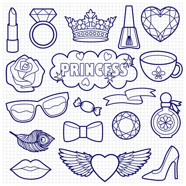 Princess Fashion Patches Conjunto para colorir — Vetor de Stock