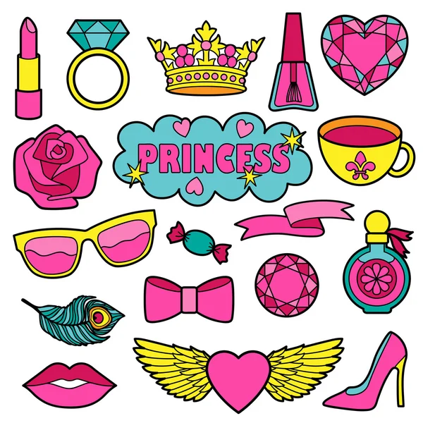 Princess Fashion Patches Set — Stock vektor