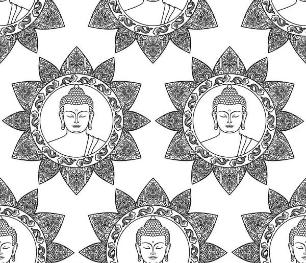 Buddha, virág dekoráció Seamless Pattern — Stock Vector