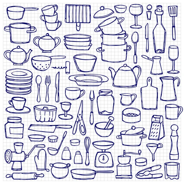 Кухонный набор каракули — стоковый вектор