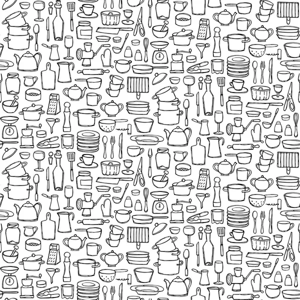 Keuken Doodle naadloze patroon — Stockvector