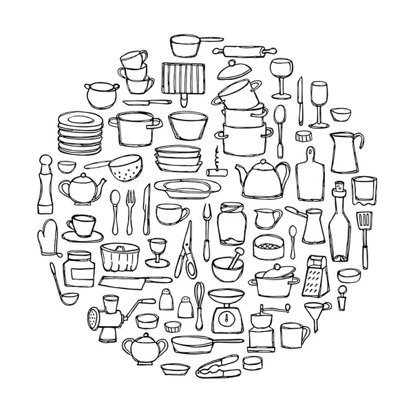 Set de Doodle de cocina — Vector de stock