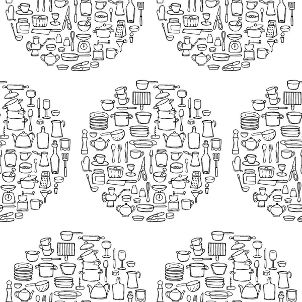 Kitchen Doodle Seamless Pattern — Stock Vector