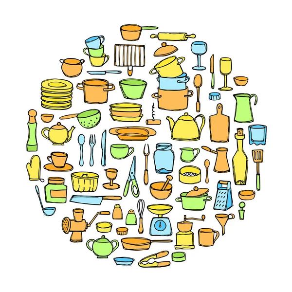 Кухонный набор каракули — стоковый вектор