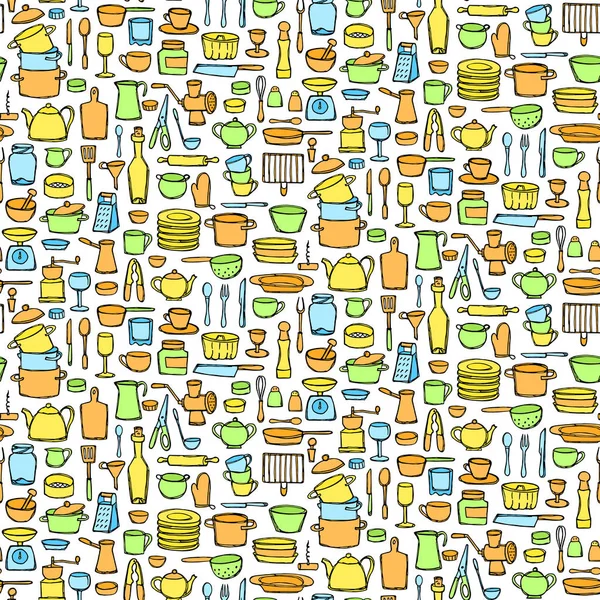 Cucina Doodle modello incolore senza soluzione di continuità — Vettoriale Stock