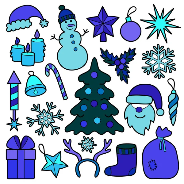 Parche de Navidad conjunto azul — Vector de stock