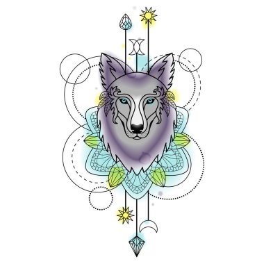 Soyut kurt sulu boya dövme