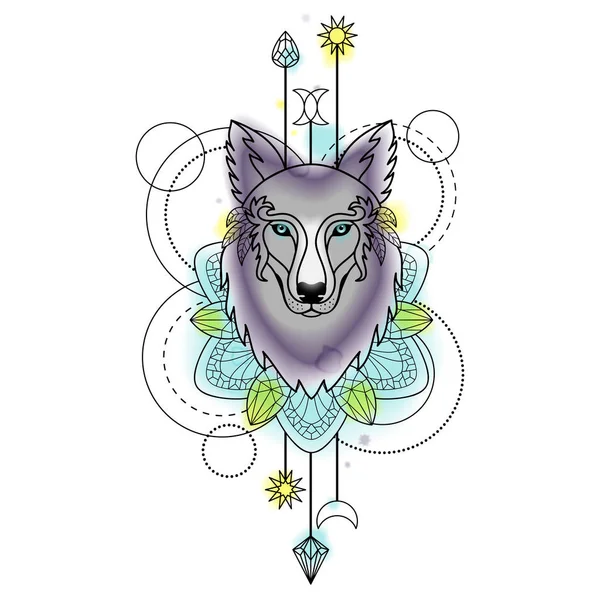 Tatuagem Abstract Wolf Aquarela —  Vetores de Stock