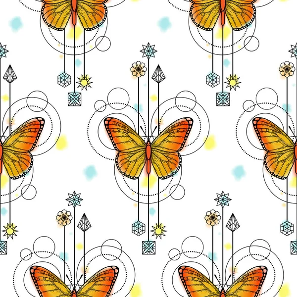 나비 수채화 원활한 패턴 — 스톡 벡터