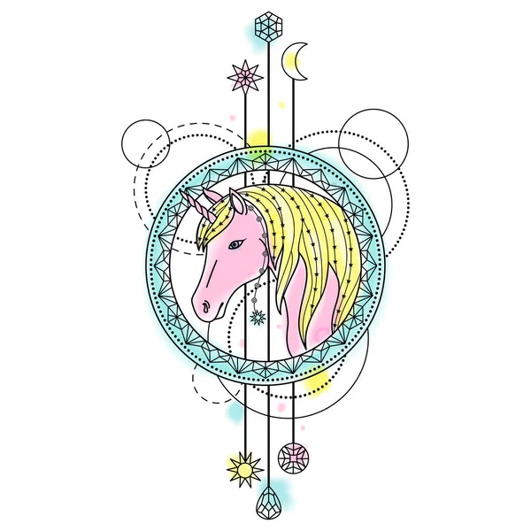Unicorn akvarell tatuering — Stock vektor