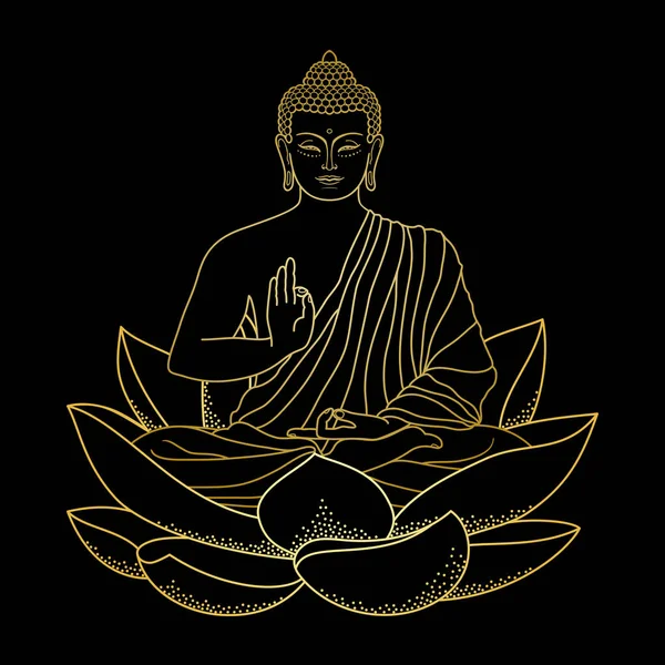 Buddha d'oro seduto sul Loto — Vettoriale Stock