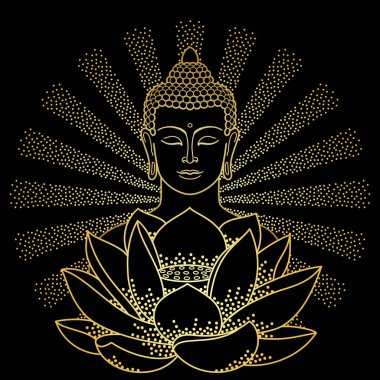 Altın Buddha ve ışık demeti ile Lotus