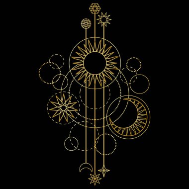 Altın güneş, ay ve yıldız Modern desen