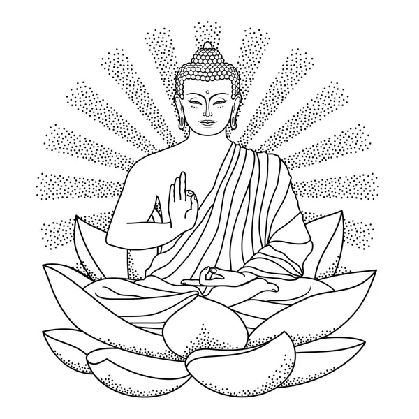 Ο Βούδας που κάθεται στο Lotus με ακτίνα φωτός — Διανυσματικό Αρχείο