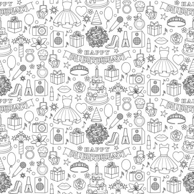 Kız Doodle Birhtday Seamless Modeli