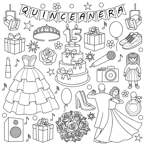 Quinceanera Doodle Set — Stockvector